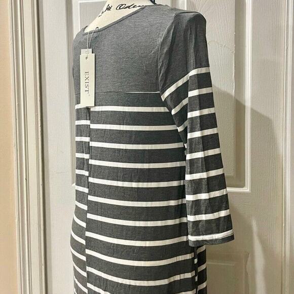 Exist Maxi Dress 3/4 Sleeve Stripe Ribbed Sz Medium Cotton Versatile Aesthetic - Picture 8 of 16